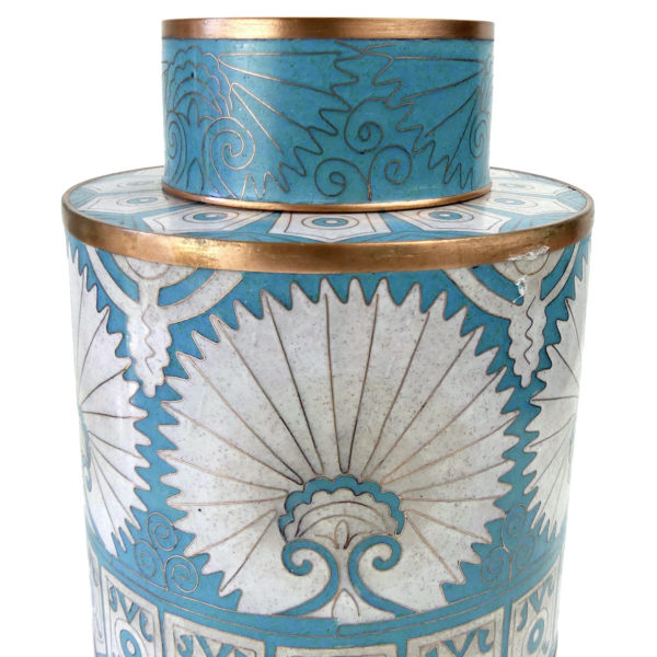 Pot cloisonné éventails turkmen bleu et blanc Fabienne Jouvin Paris (détail)
