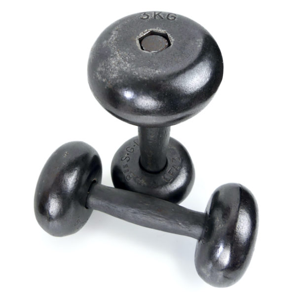 Cinq haltères anciennes en acier du début XXe Accessoire sportif vintage France (3 kg)