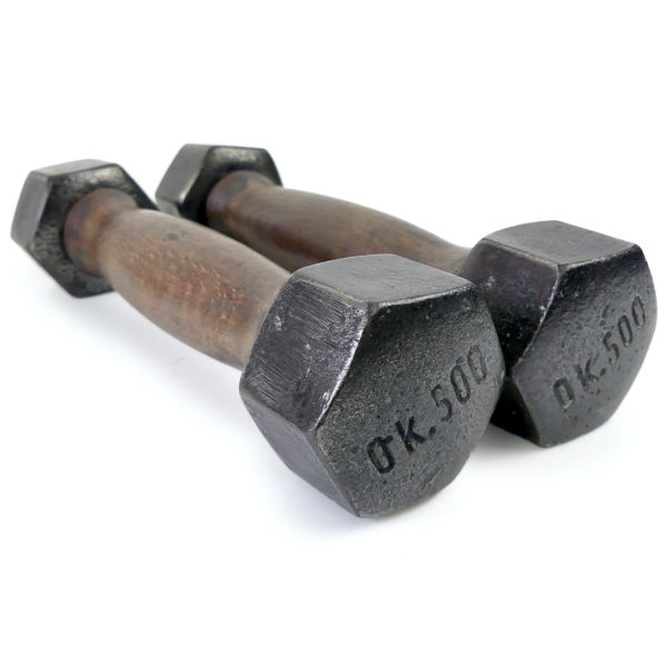 Cinq haltères anciennes en acier du début XXe Accessoire sportif vintage France (0.5 kg)