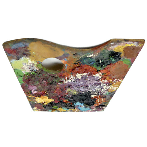 Palette de peintre véritable maculée de peinture séchée Italie (dessus 3/4)