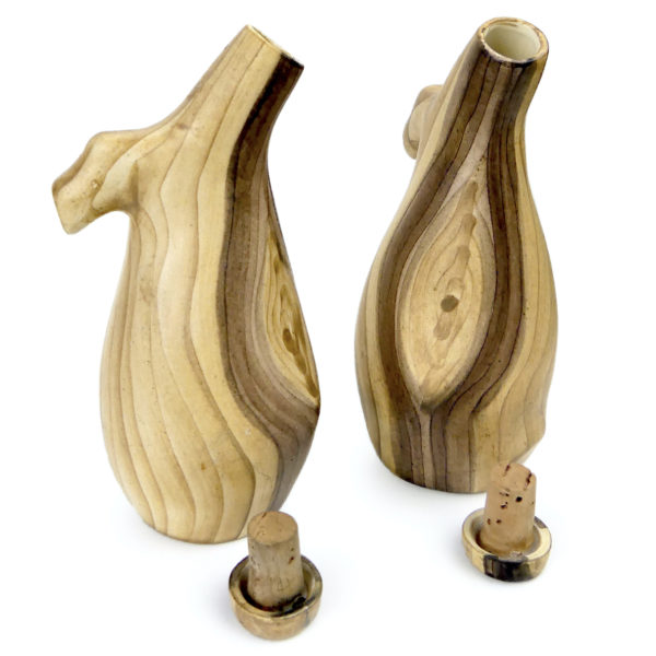 Ménagère huile et vinaigre Vallauris Grandjean Jourdan en porcelaine faux bois (détail)