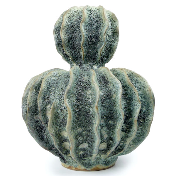 Grand vase organique double gourde vert de gris en céramique écume de mer (face)