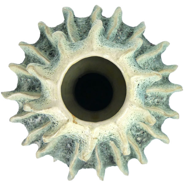 Grand vase organique double gourde vert de gris en céramique écume de mer (dessus)