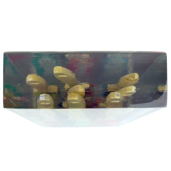 Sculpture inclusion pinceaux plats et peinture en résine goût Arman Pop art (dessus)