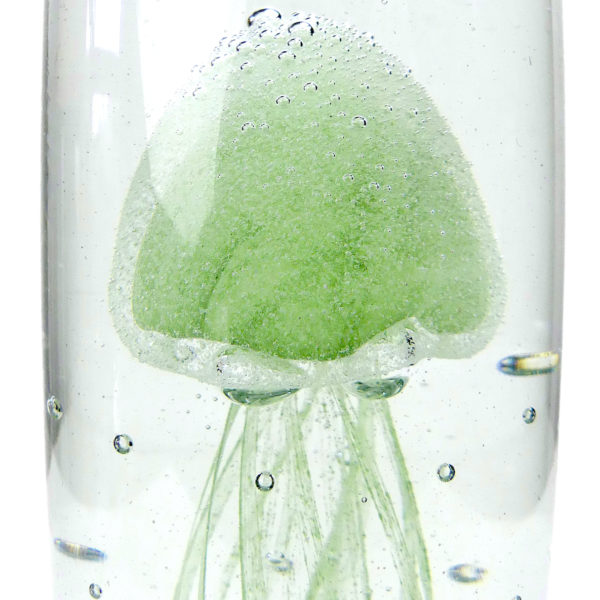 Sulfure méduse vert tendre en verre transparent cylindrique (détail)