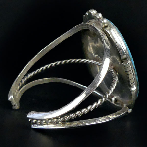 Grand bracelet Navajo turquoise et argent Bijou fabriqué à la main Arizona (dos 3/4)