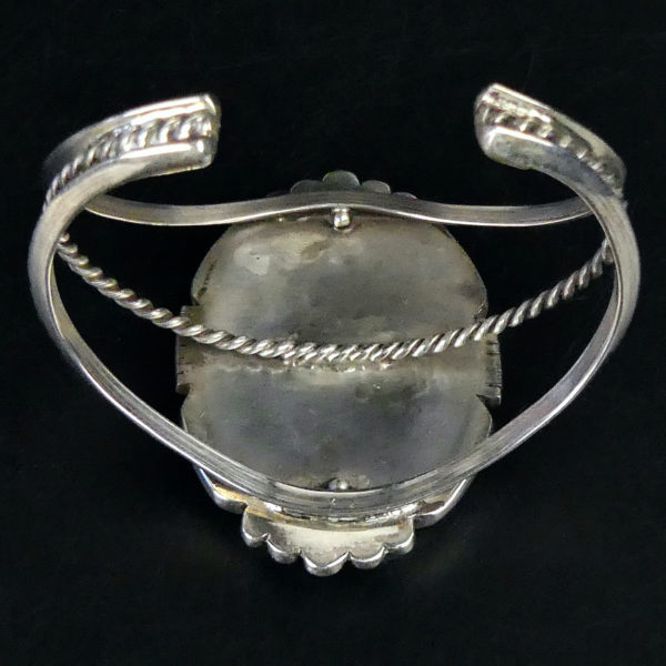 Grand bracelet Navajo turquoise et argent Bijou fabriqué à la main Arizona (dessous 3/4)