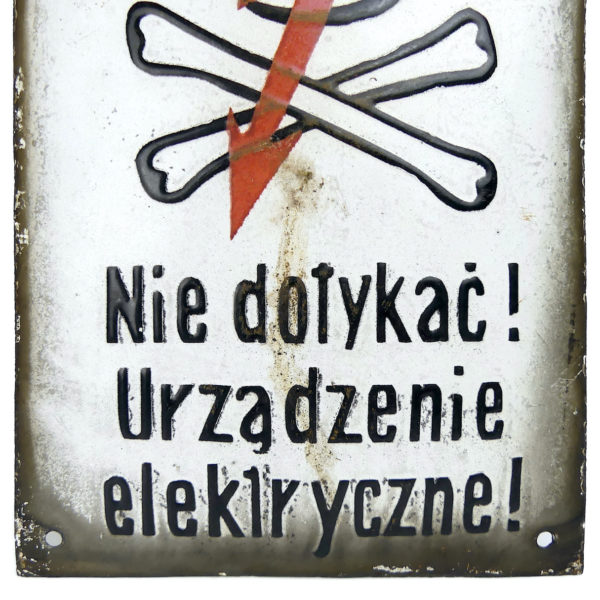 Plaque émaillée polonaise Danger de mort Haute-tension (détail)