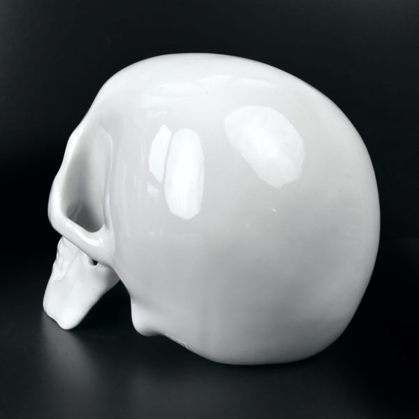 Crâne en porcelaine blanche émaillée Échelle 1:1 Vanité Memento mori (3/4 dos)