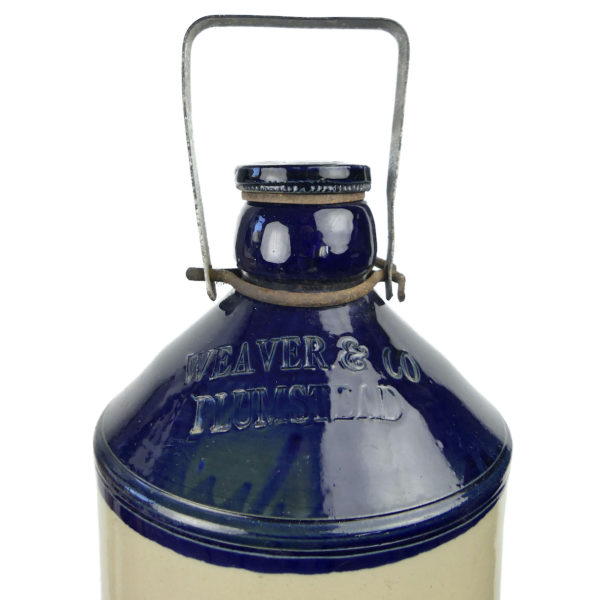 Grande bonbonne ancienne anglaise XIXe en grès vernissé Weaver & Co Plumstead (détail)