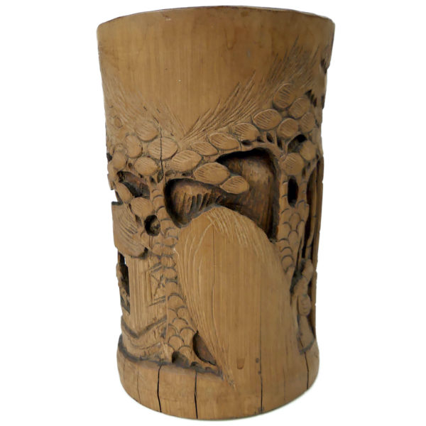 Pot à pinceaux chinois ancien en bambou sculpté Art chinois (profil)