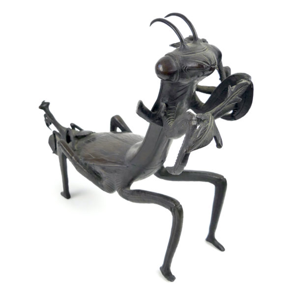 Mante religieuse gauche ancienne en bronze patiné Art Nouveau Bronze animalier (3/4)