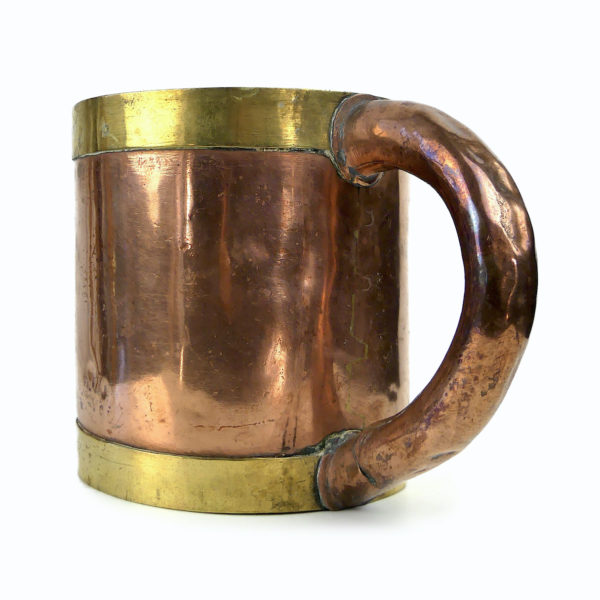 Grosse chope ancienne en cuivre et laiton fabriquée à la main Cognac (3/4)