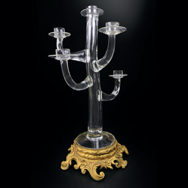 Grand chandelier soufflée bouche en verre de Murano et bronze doré Italie XIXe (face)