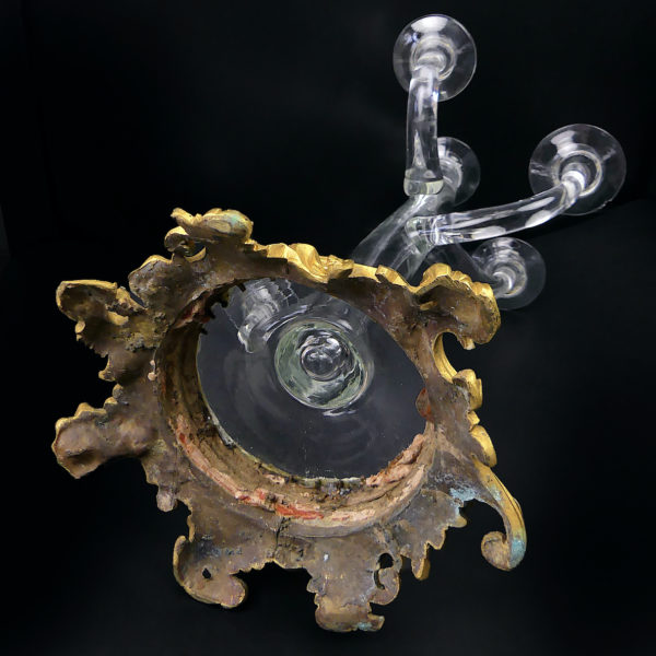 Grand chandelier soufflée bouche en verre de Murano et bronze doré Italie XIXe (dessous)