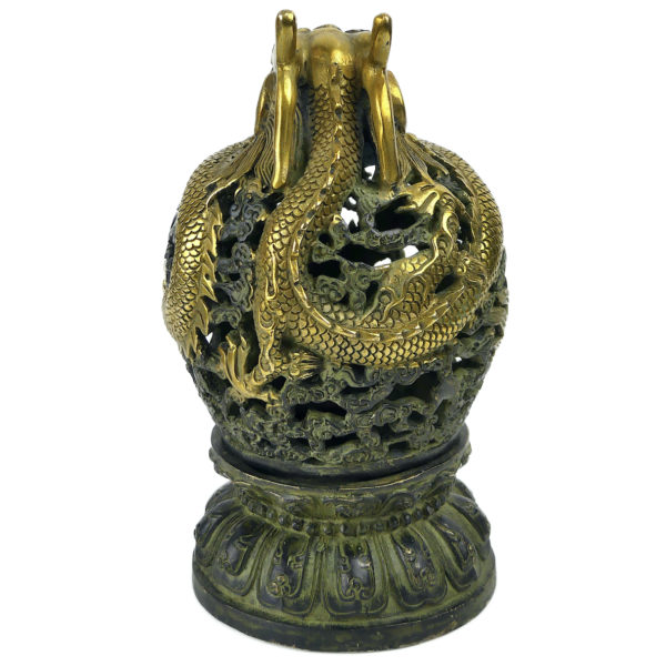 Petit encensoir dragon chinois en bronze doré Brûle-encens ancien fin XXe (dos)