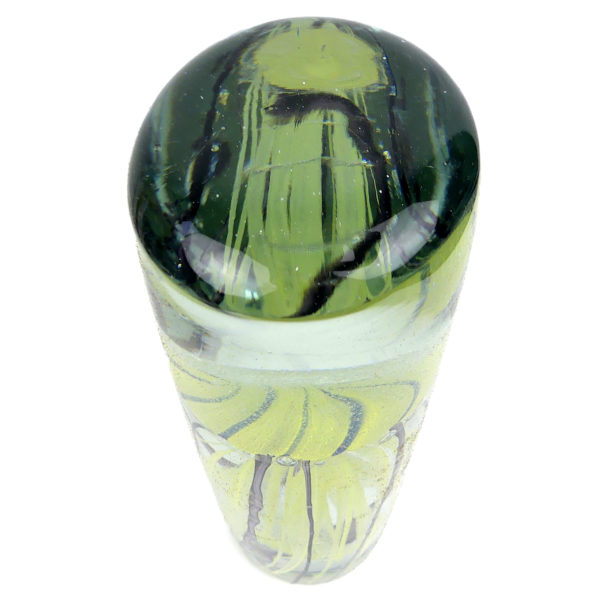 Grande sulfure méduse tricolore en verre transparent cylindrique (dessus 3/4)