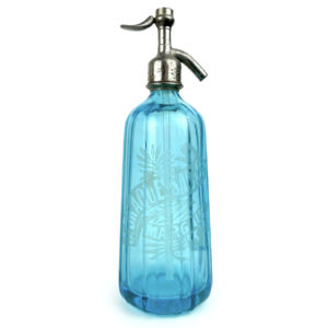 Siphon bleu en ouraline Carafe à eau de Seltz de 1938 Margaux France (face)