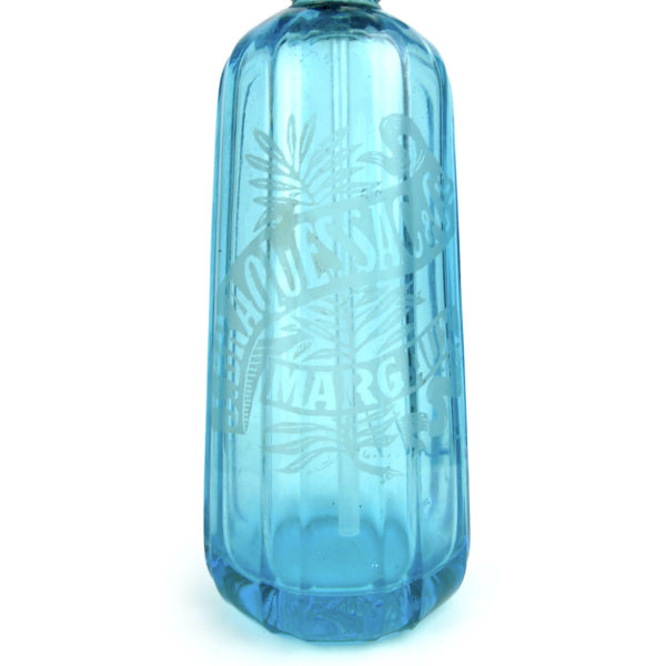 Siphon bleu en ouraline Carafe à eau de Seltz de 1938 Margaux France (détail)