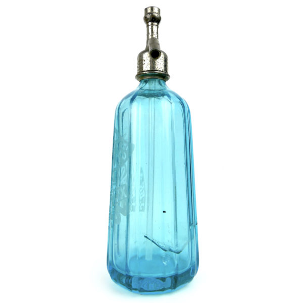 Siphon bleu en ouraline Carafe à eau de Seltz de 1938 Margaux France (profil)