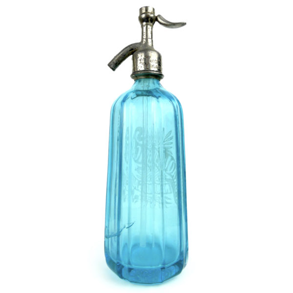 Siphon bleu en ouraline Carafe à eau de Seltz de 1938 Margaux France (dos)