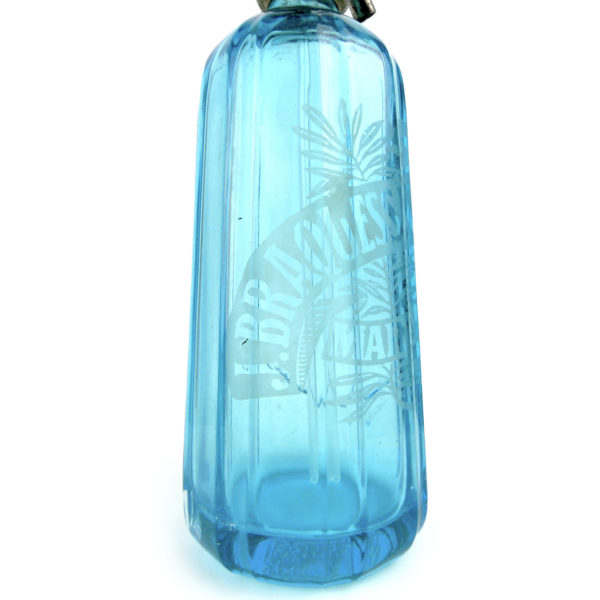 Siphon bleu en ouraline Carafe à eau de Seltz de 1938 Margaux France (détail)