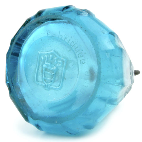 Siphon bleu en ouraline Carafe à eau de Seltz de 1938 Margaux France (dessous 3/4)