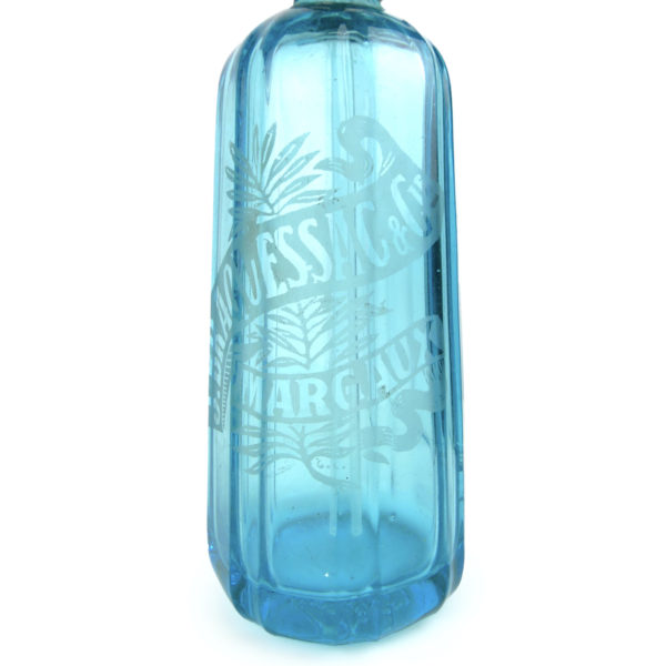 Siphon bleu en ouraline Carafe à eau de Seltz de 1938 Margaux France (détail)