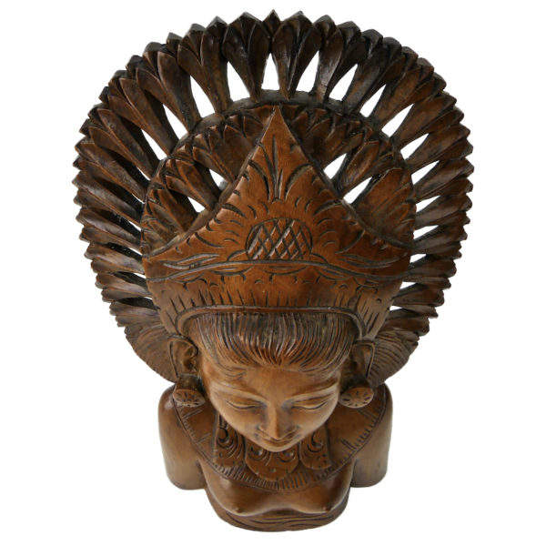 Buste Janger de danseuse balinaise sculpté en bois précieux Indonésie (dessus 3/4)
