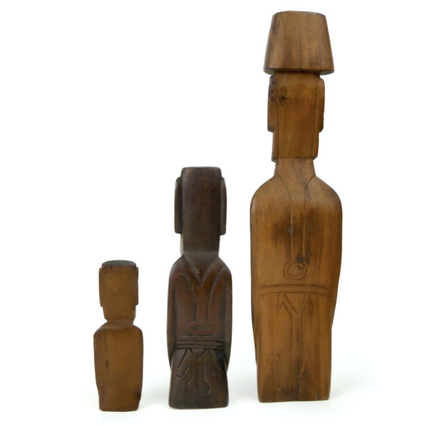3 Moaï Rapa Nui anciens sculptés en bois précieux Île de Pâques (dos)