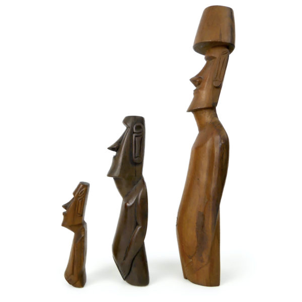 3 Moaï Rapa Nui anciens sculptés en bois précieux Île de Pâques (profil)