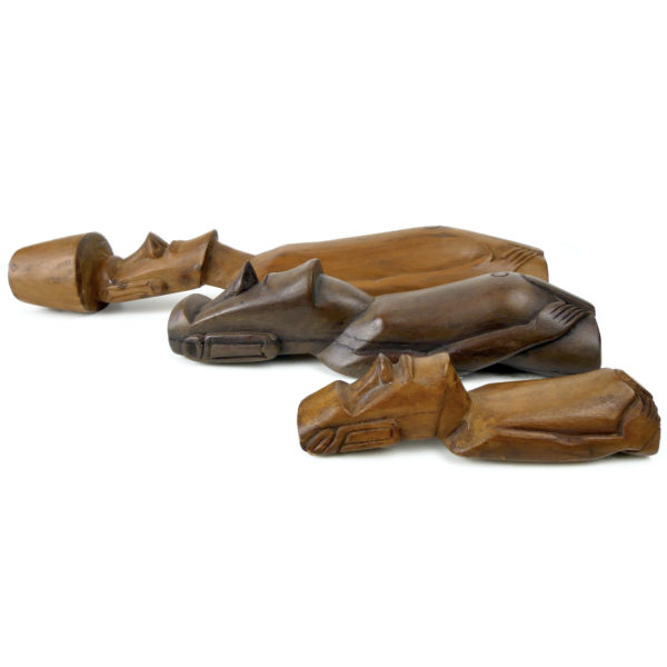 3 Moaï Rapa Nui anciens sculptés en bois précieux Île de Pâques (couchés)