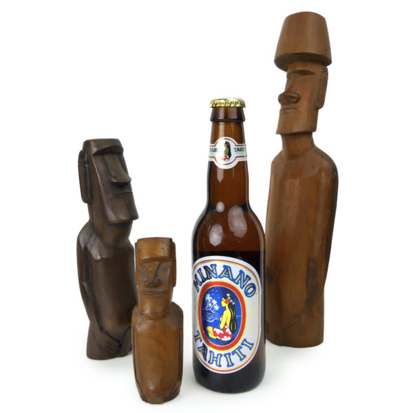 3 Moaï Rapa Nui anciens sculptés en bois précieux Île de Pâques (proportion)