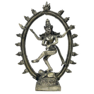 Statuette Shiva Nataraja dansant en métal argenté Idole religieuse hindoue (face)