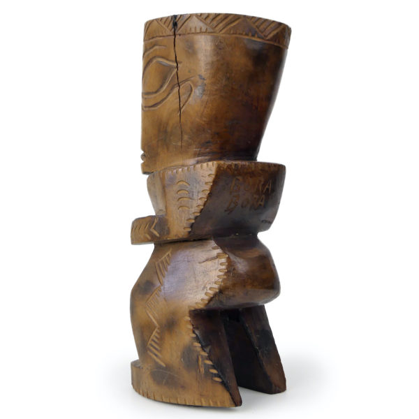 Tiki couronné polynésien de 1969 en bois de rose Miro à belle patine Bora Bora (3/4 dos)