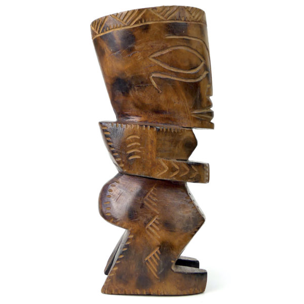 Tiki couronné polynésien de 1969 en bois de rose Miro à belle patine Bora Bora (profil)