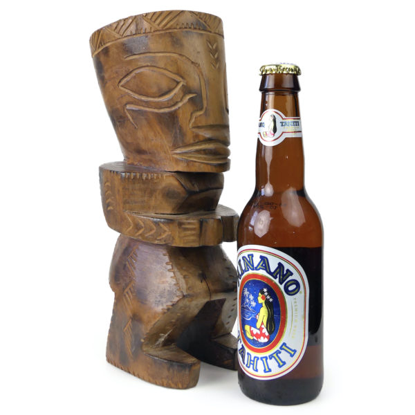 Tiki couronné polynésien de 1969 en bois de rose Miro à belle patine Bora Bora (proportion)