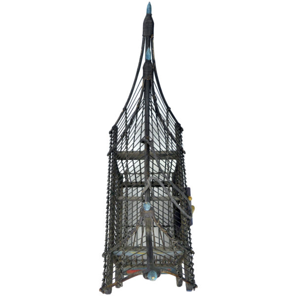 Grande cage à oiseaux thaïlandaise ancienne et rare fabriquée à la main (dessus 3/4)