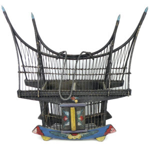 Grande cage à oiseaux thaïlandaise ancienne et rare fabriquée à la main (face)