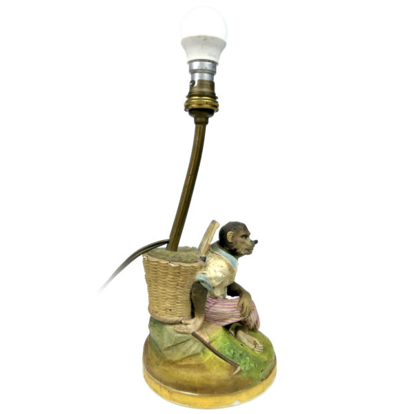 Lampe de table Singe fumant en céramique peinte Lampe ancienne de collection (profil)