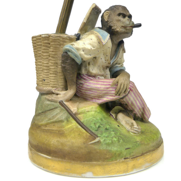 Lampe de table Singe fumant en céramique peinte Lampe ancienne de collection (3/4)