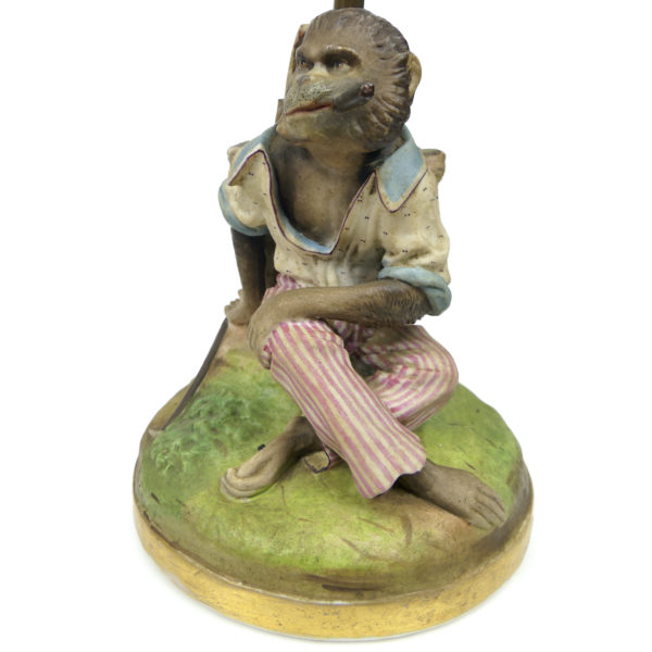 Lampe de table Singe fumant en céramique peinte Lampe ancienne de collection (3/4)