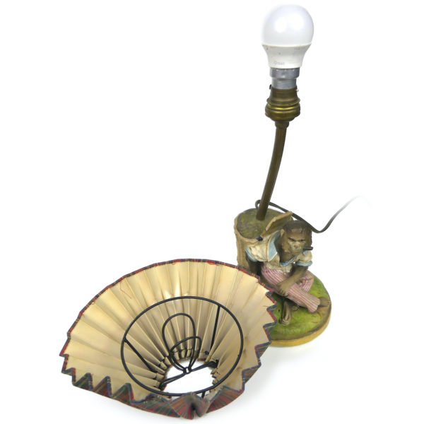 Lampe de table Singe fumant en céramique peinte Lampe ancienne de collection (détails)