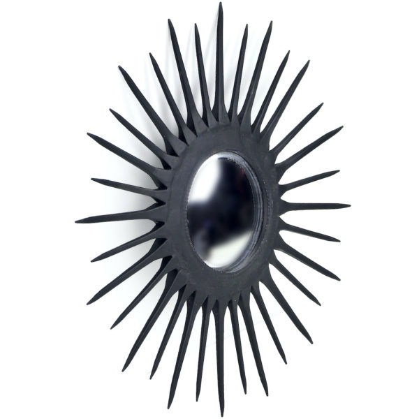 Petit miroir soleil noir œil de sorcière bombé à 32 clous à ferrer (3/4)