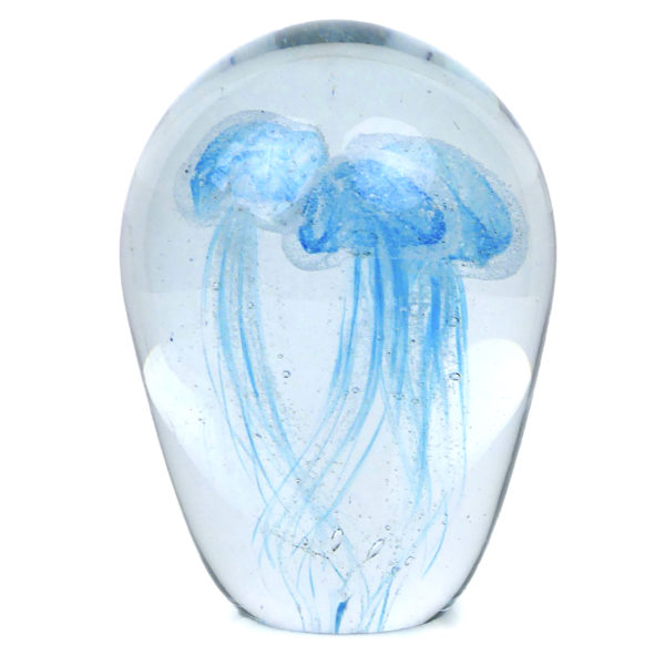 Grande sulfure 3 méduses bleues en verre transparent Déco vintage (face)