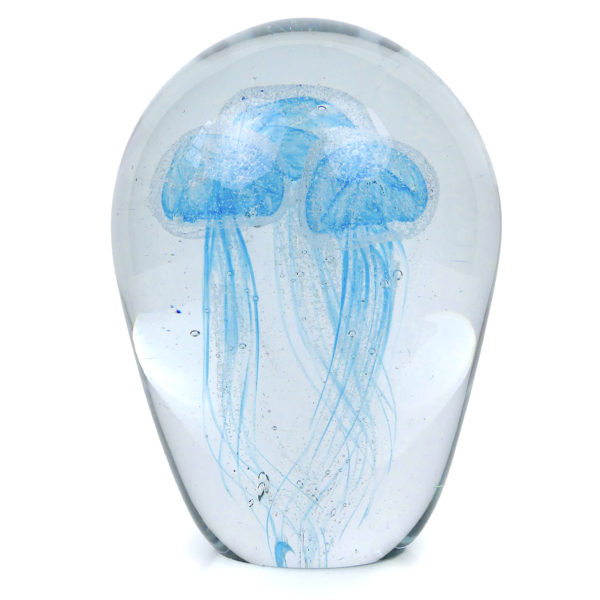 Grande sulfure 3 méduses bleues en verre transparent Déco vintage (face)