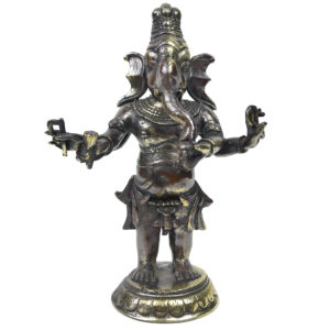 Statuette Ganesh debout aux 4 bras en laiton Idole religieuse hindoue (face)