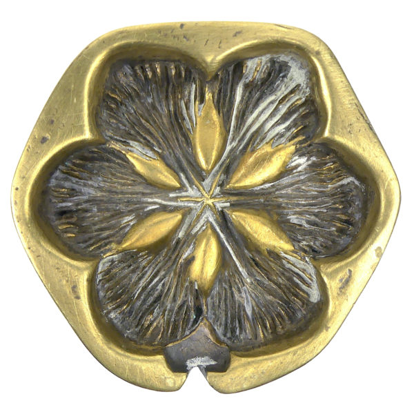 Fer à beignets ancien en bronze laiton et bois - Moule à gaufrettes Fin du XIXe (dessus)