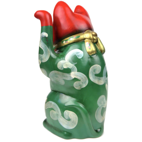 Maneki-neko patte gauche levée Chat porte-bonheur ancien en céramique Japon Shōwa (3/4 dos)