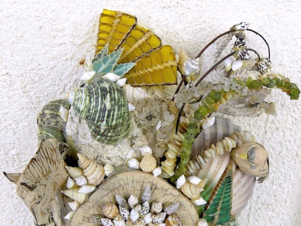 Masque de coquillages encadré Déco rétro vintage Souvenir de la mer (détail)